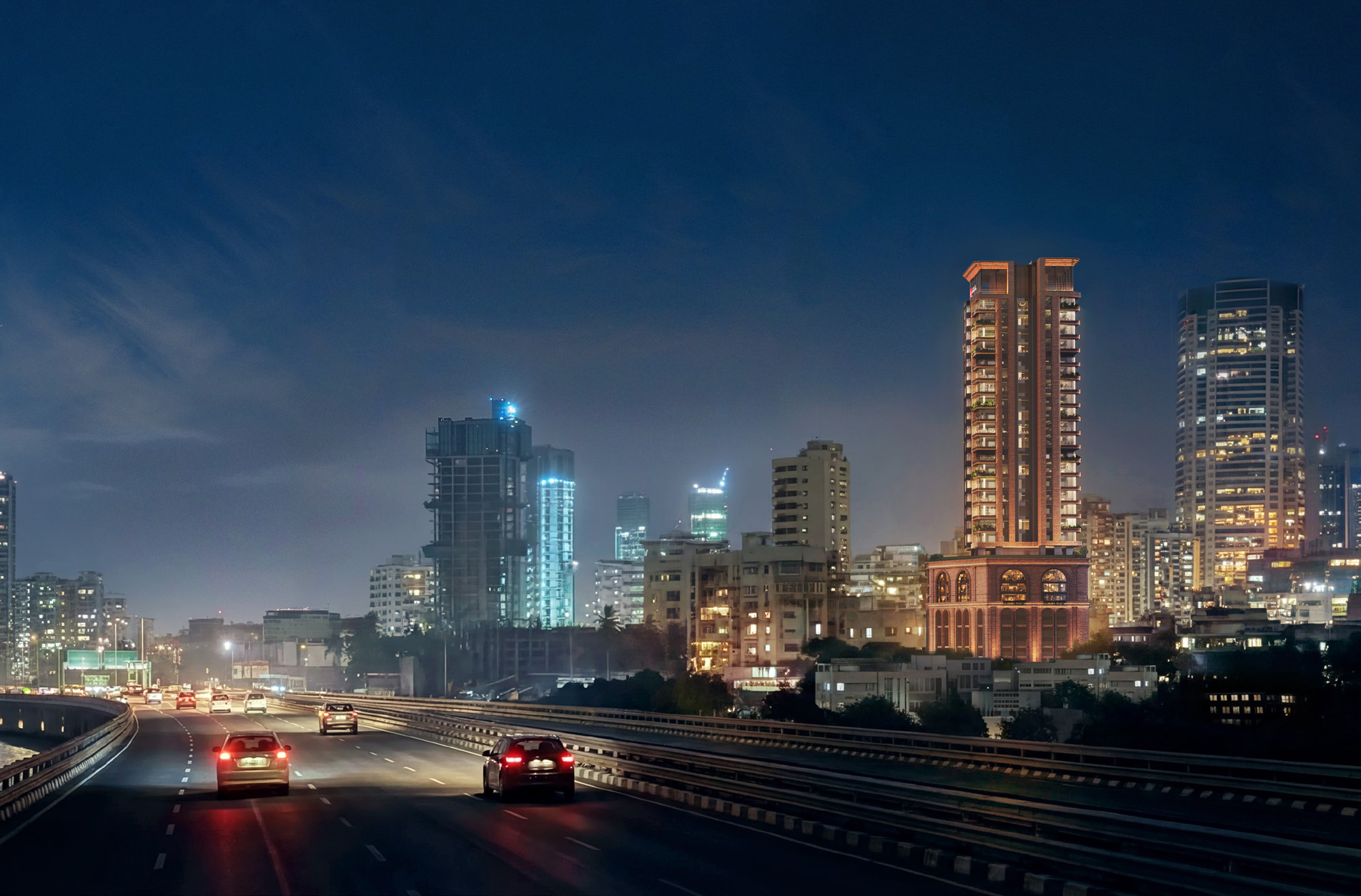 Aerial view of Worli business district and coastline, Mumbai